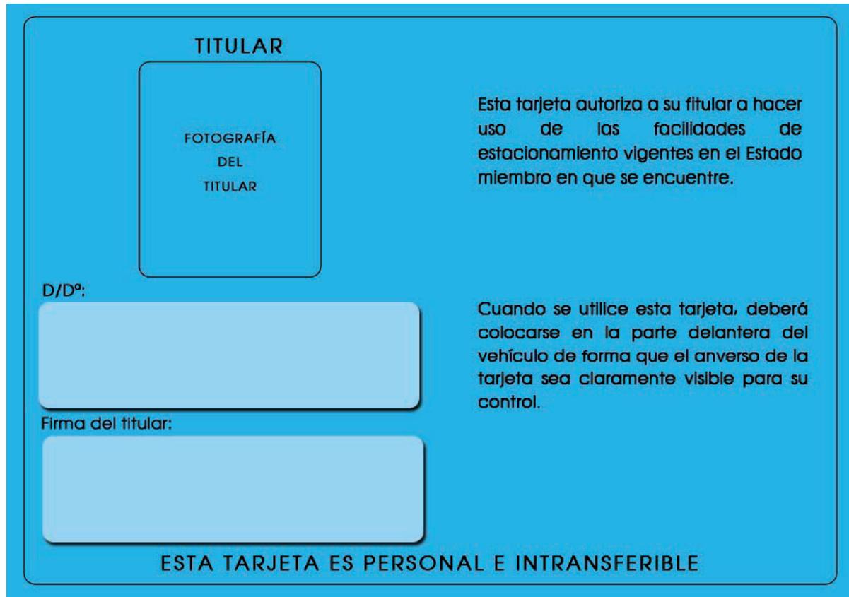 Reverso de tarjeta de tarjeta de estacionamiento para persona con Discapacidad