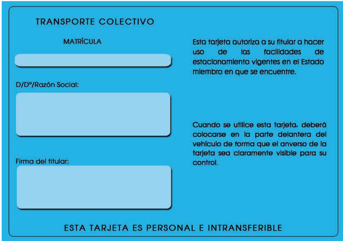 Reverso de tarjeta de tarjeta de estacionamiento para transporte colectivo