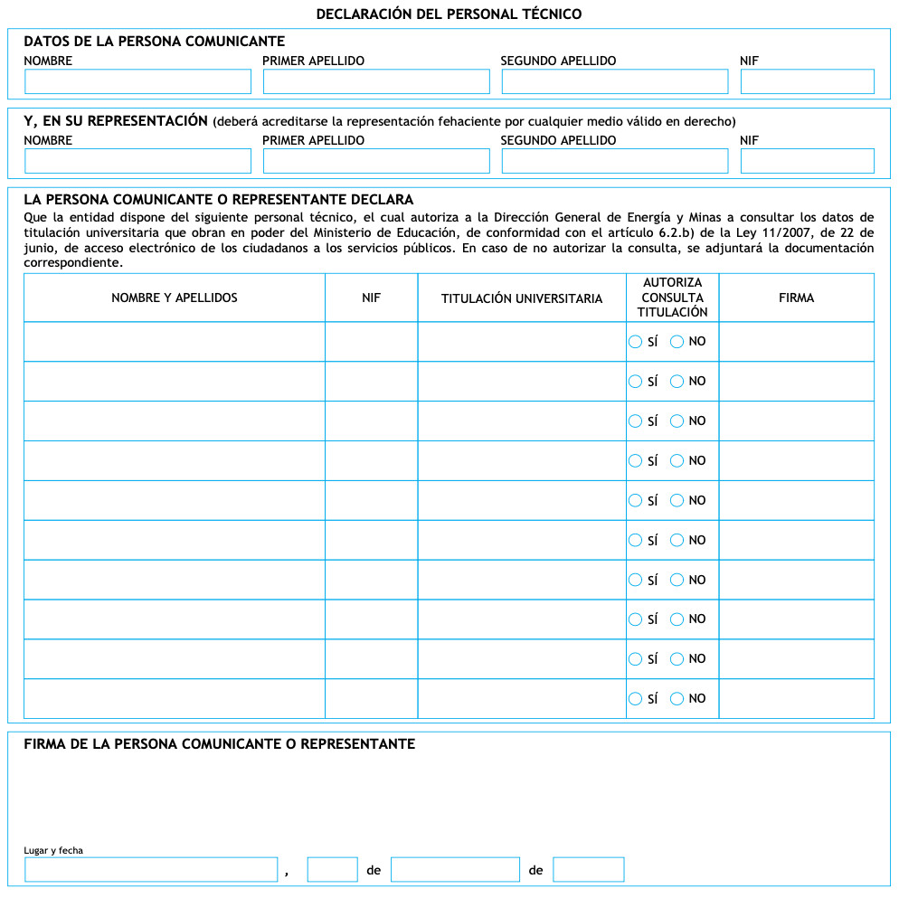DECLARACIÓN DEL PERSONAL TÉCNICO