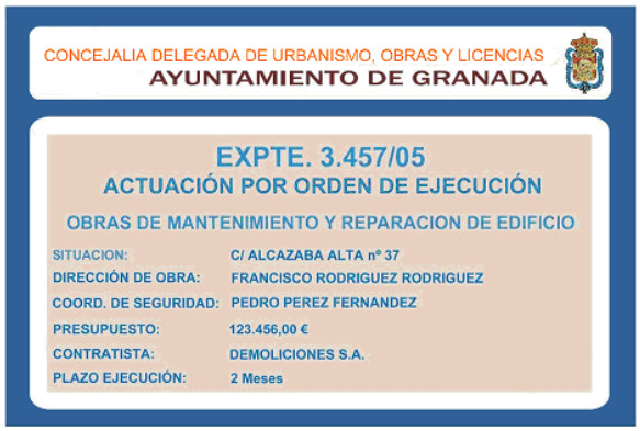 Cartel para orden de ejecución