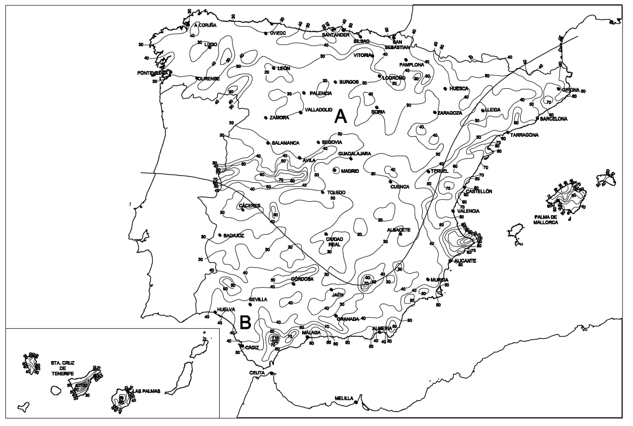 Mapa de isoyetas y zonas pluviométricas