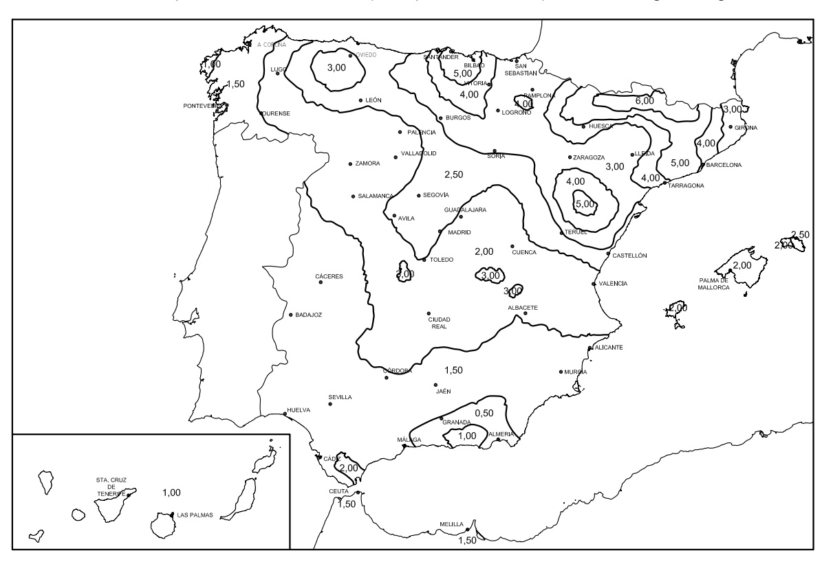 Mapa de densidad de impactos sobre el terreno Ng