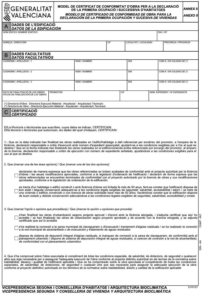 Modelo de certificado de conformidad de obra (I)