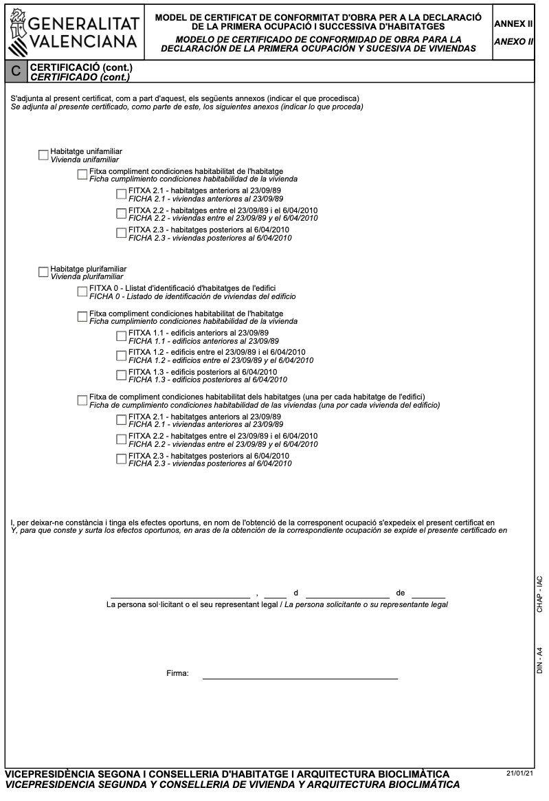 Modelo de certificado de conformidad de obra (II)