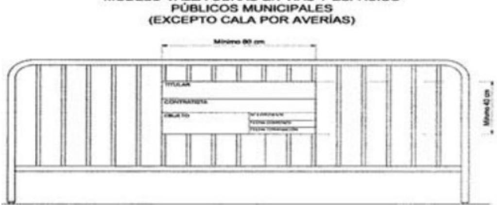MODELO VALLA OBRAS EN VIAS Y ESPACIOS PÚBLICOS MUNICIPALES (EXCEPTO CALA POR AVERÍAS)