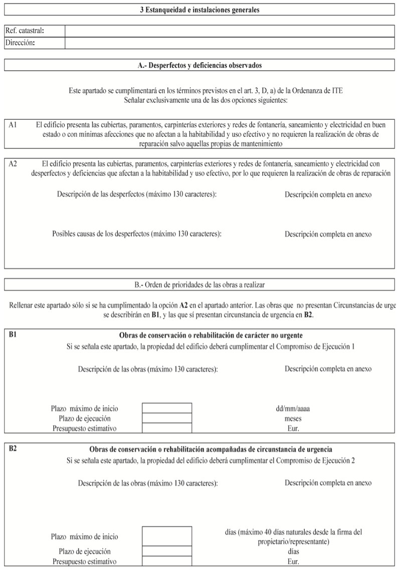 Ficha de Estanqueidad e instalaciones generales