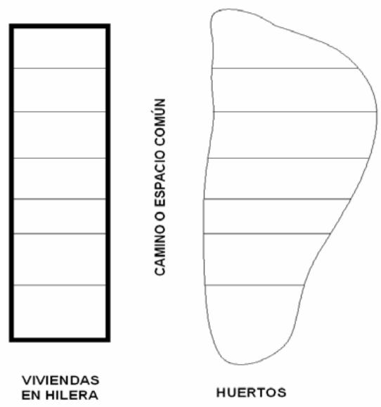 Camino entre viviendas y huerto