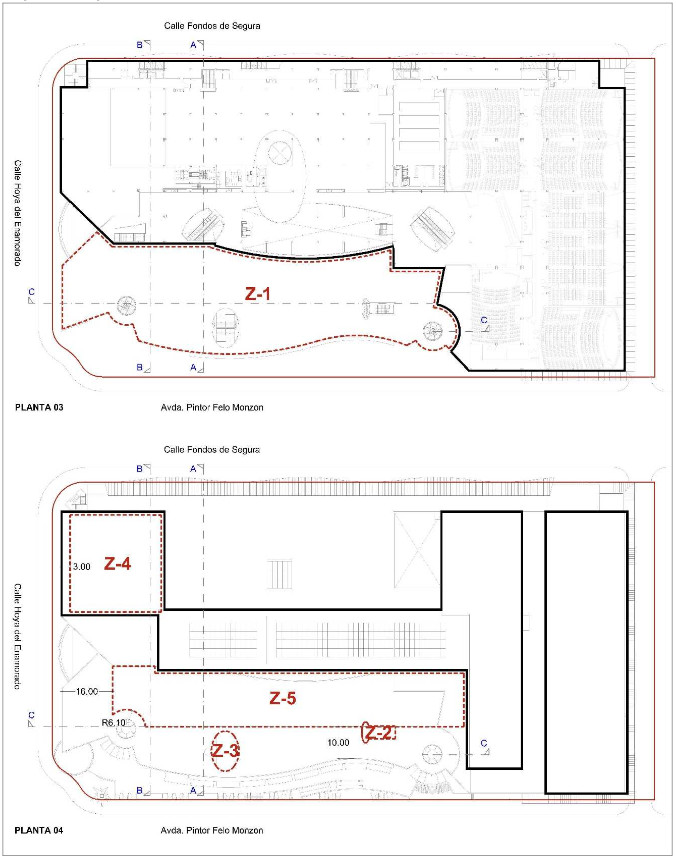 Esquema en planta de áreas de movimiento de la edificación