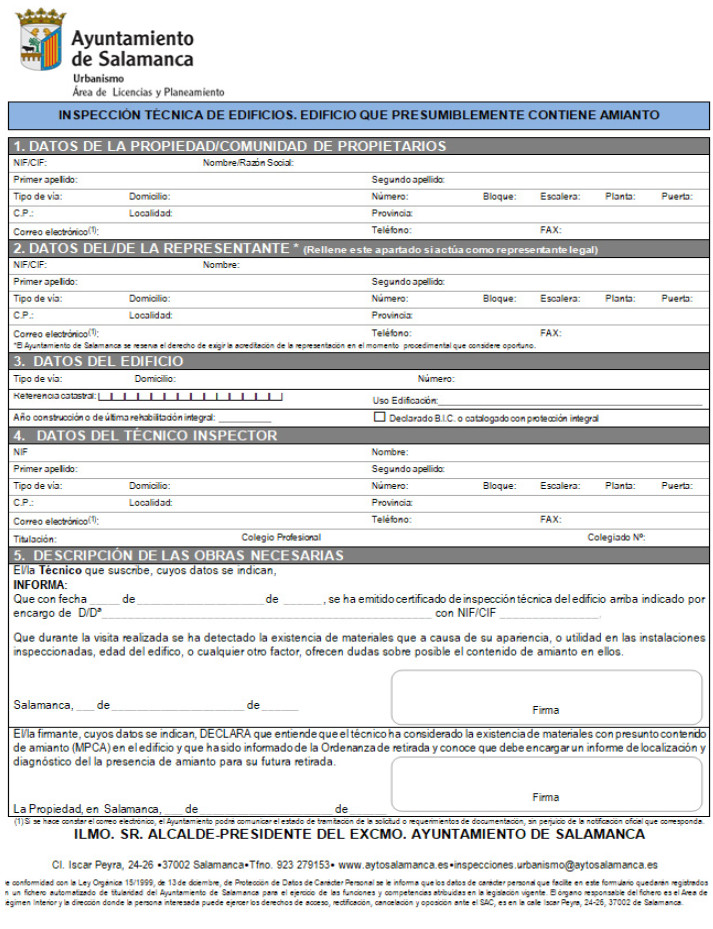 FICHA: Inspección técnica de edificios. Declaración de posibilidad de contener amianto