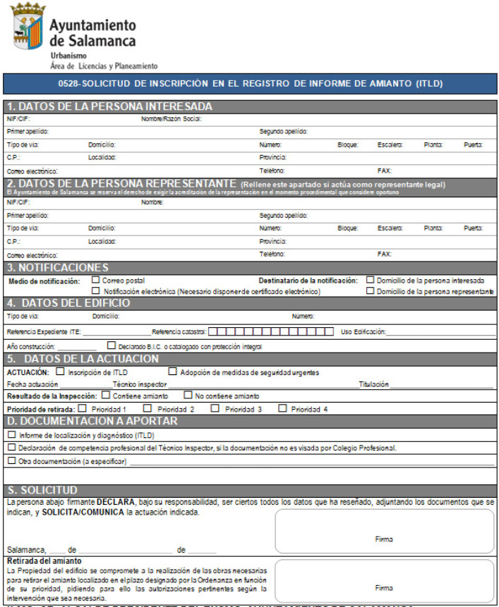 FICHA: Solicitud de inscripción en el registro de informe de amianto, ITLD