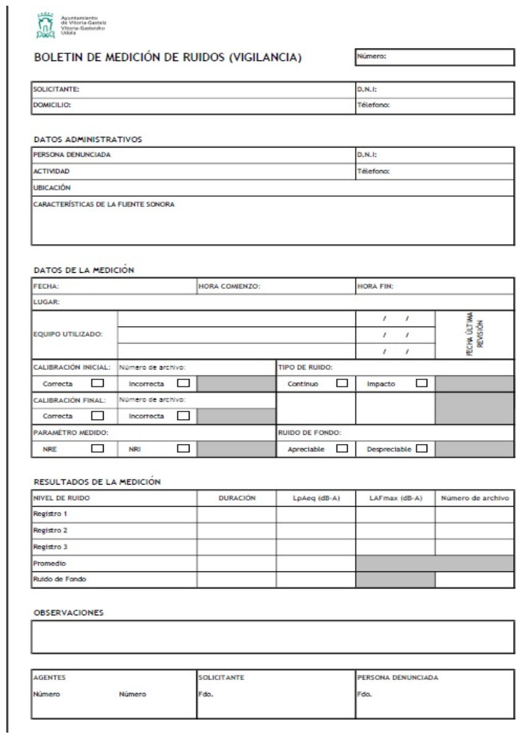 Boletín de medicion de ruidos (vigilancia)
